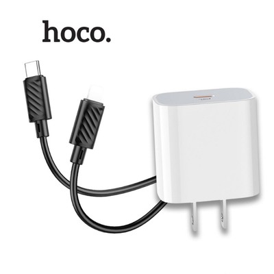 Bộ sạc nhanh Hoco C76 kèm cáp X88 TypeC to IP PD20W 3.0A (ĐEN) , dài 1m, chân dẹt dùng cho 10/11/12/13/14