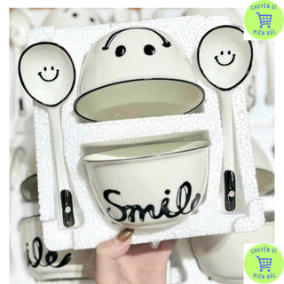 Set 2 bát ăn cơm bằng sứ hình mặt cười smile cute