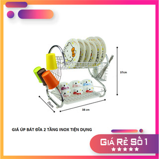 Giá Úp Bát Đĩa 2 Tầng Inox có khay hứng nước