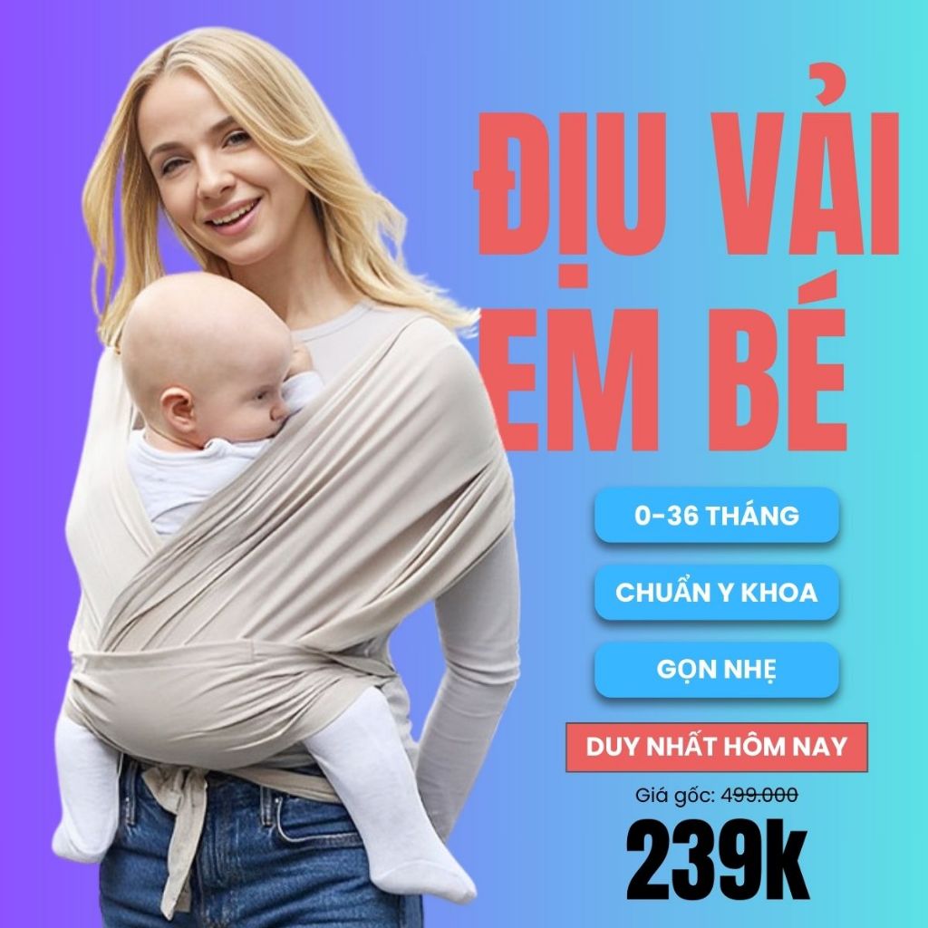 Đai Địu Vải Đa Năng Cho Bé Sơ Sinh, Địu Vải Em Bé Chất Liệu Cotton Mịn Mát