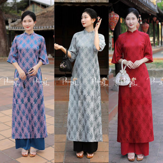 Áo dài cách tân dáng suông xưa, chất gấm cao cấp họa tiết hoa đẹp,trẻ trung, hàng may sẵn