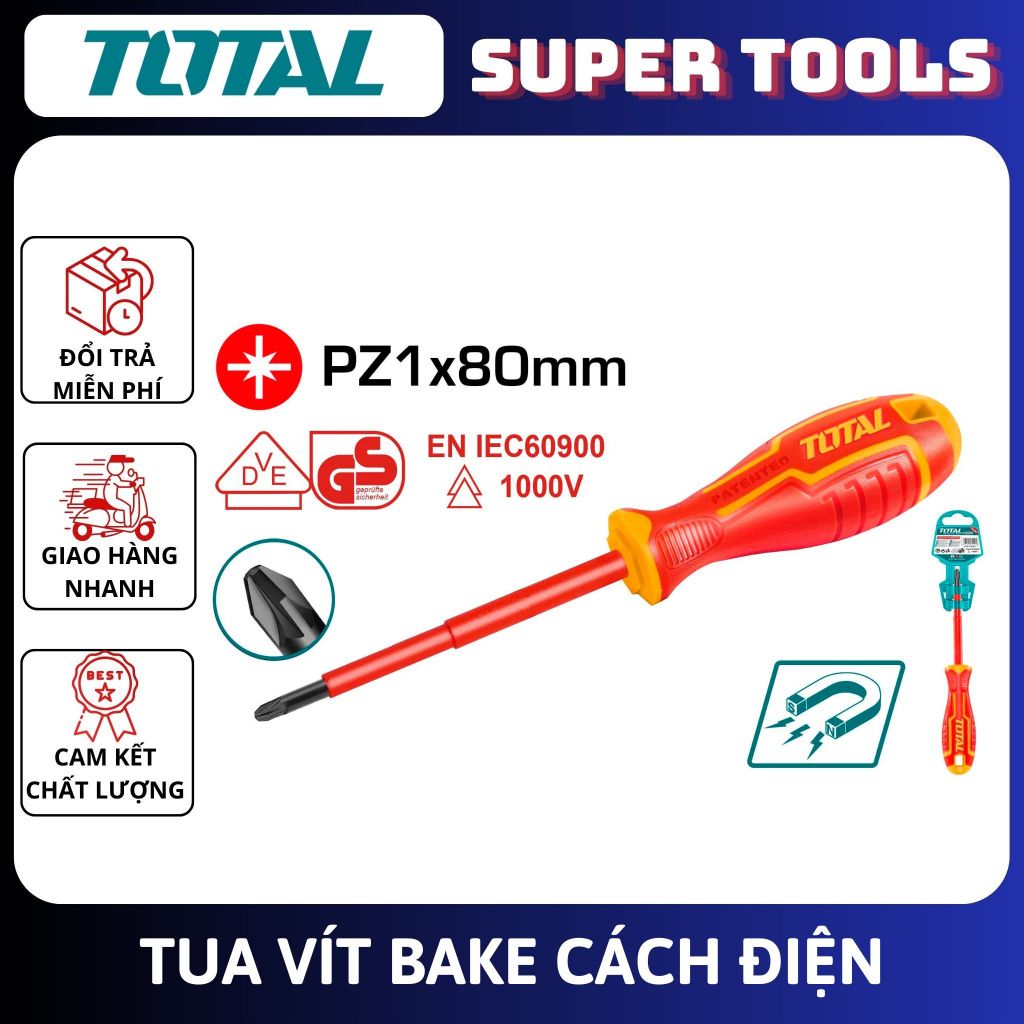 ĐỒ NGHỀ TOTAL Tua vít bake cách điện THTISPZ180<HÀNG CHÍNH HÃNG>