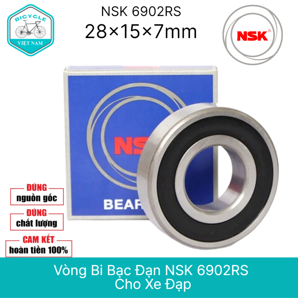 Vòng Bi Bạc Đạn NSK 6902 RS Cho Xe Đạp 28x15x7mm – Nắp Cao Su, Deep Groove