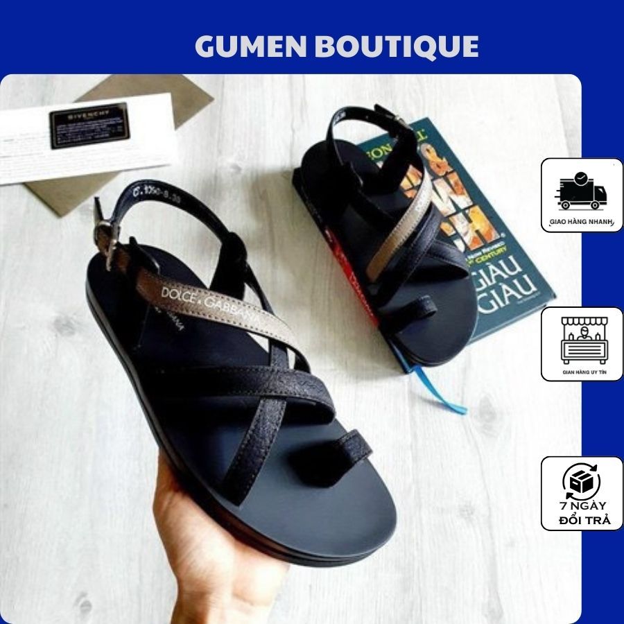 Dép Xăng-Đan Quai Hậu Nam In Chữ Quai Đan Chéo New - Dép Sandal Nam Quai Đan Xỏ Ngón Viền Nâu