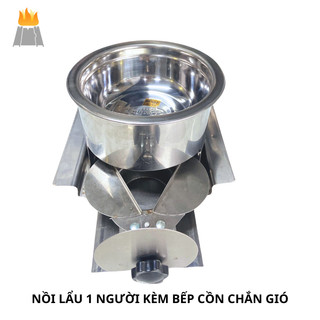 Nổi lẩu Inox 1 người kèm bếp cồn kèm bếp cồn chắn gió chuyên dùng cho quán nhậu, quán ăn, gia đình