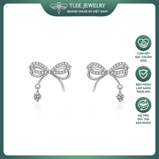 Khuyên tai bạc nữ TLEE nơ đá nhẩy lấp lánh TLEE JEWELRY B0406