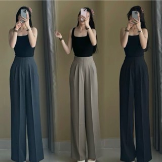 Quần ống rộng nữ cạp liền lưng cao vải GOLD NHẬT rũ mịn không nhăn - Quần suông nữ ống đứng khoá sườn tôn dáng MA91