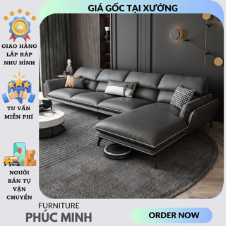 Sofa Góc L Bọc Da ,Cao Cấp Phong Cách Bắc Âu Hiện Đại , Sang Trọng