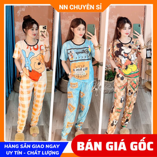 Đồ bộ nữ mặc nhà chât thun mềm mịn mát quần dài phối màu in hình hello kitty dễ thương DBRBTNQD SIZE M