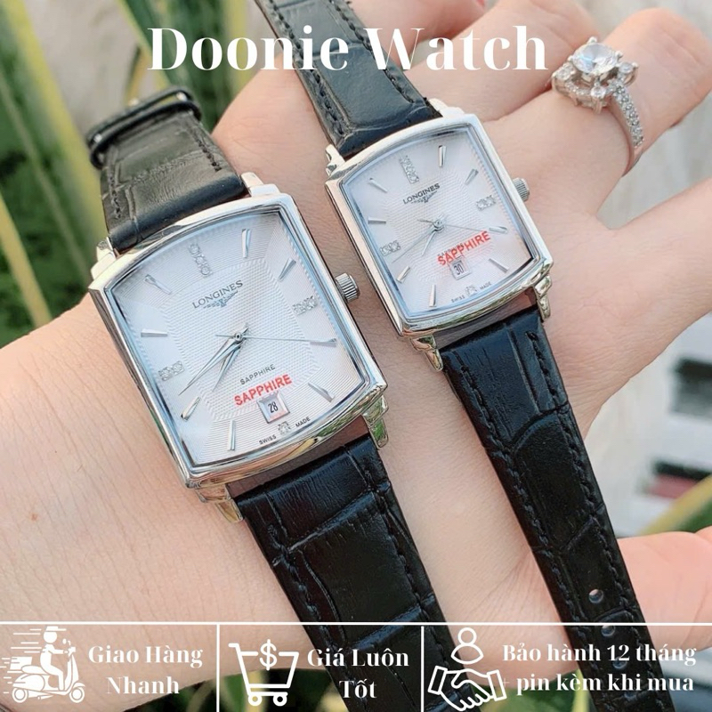 Đồng Hồ LNGIES Thời Trang Cặp Đôi Nam Nữ, Nhiều Màu + Mẫu Unisex, Dây Da Cá Sấu Cao Cấp, Mặt Vuông Saphiere Chống Trầy