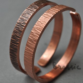  Vòng tay đồng đỏ nguyên chất thủ công vân gỗ dày 2mm phong cách Bắc Âu vintage BRASSIC VT45 