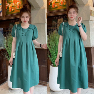 MumMum/Đầm bầu xếp ly đính nơ xinh xắn, dễ thương, chất đũi gân mềm nhẹ mát, đầm bầu, đầm bầu đẹp, đầm bầu xinh