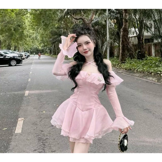 Đầm xòe dự tiệc trễ vai chất voan tơ siêu sang