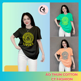 Mã 053 - Áo Thun Nữ Cotton Co Giãn Tôn Dáng, Mịn Mát, Thấm Hút Mồ Hôi, Phối Hình In Nổi