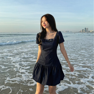 Váy nữ Ellen Dress cổ vuông đính nơ bồng gấu, Đầm nữ chất vải tuytsi / vải denim thanh lịch VVNT052402 [ GERME | DESIGN]