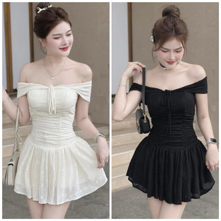 Đầm xòe dự tiệc trễ vai ren hoa siêu sang