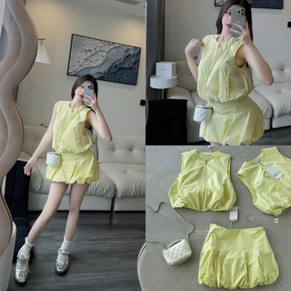 Set Áo SN Mix Chân Váy ZR Vàng Chanh QCL1