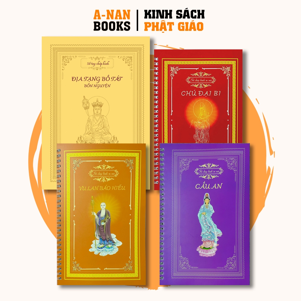Sách - Combo 4 Vở Sổ chép kinh in mờ cao cấp Kinh Địa Tạng, Chú Đại Bi, Kinh Cầu An, Kinh Vu Lan (TẶNG KÈM BÚT)
