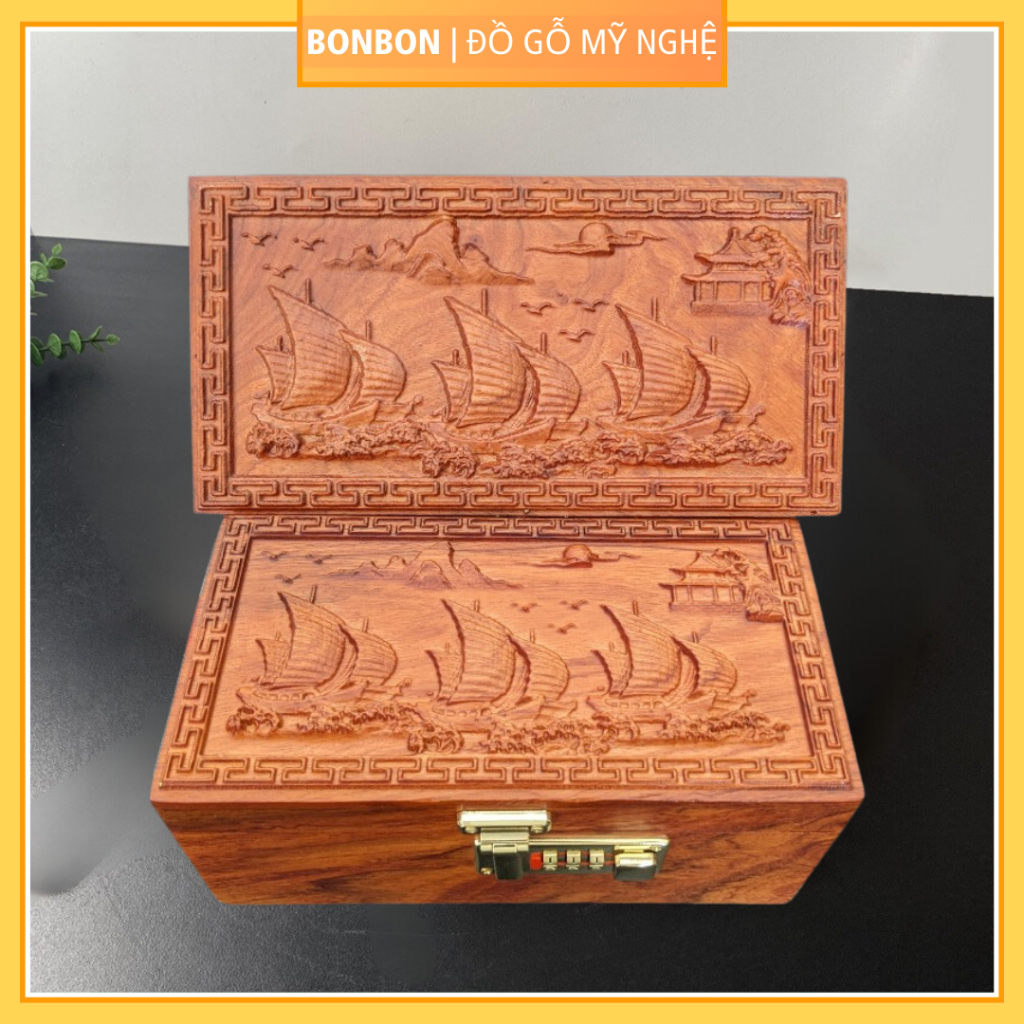 Hộp đựng tiền tiết kiệm, hộp đựng dấu công ty bằng gỗ hương, hộp trang sức gỗ có mật mã thay đổi được