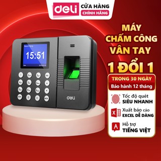 Máy Chấm Công Vân Tay DELI Có Tiếng Việt Kết Nối USB Xuất File Excel Tiện Lợi Dùng Cho Văn Phòng