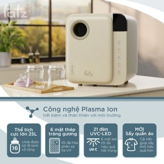 [chính hãng bh 12th] máy tiệt trùng sấy khô UVC-LED công nghệ Nano Plasma Ion PLASMAX 1 Fatzbaby FB4725ZH