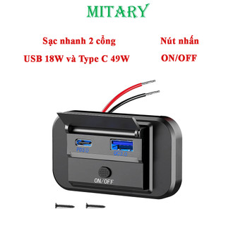 Ổ cắm sạc nhanh điện thoại gắn trên XE MÁY, Ô TÔ, TÀU THUYỀN  bao gồm 2 cổng Type C và USB dùng điện 12V - 24V  -MTR005