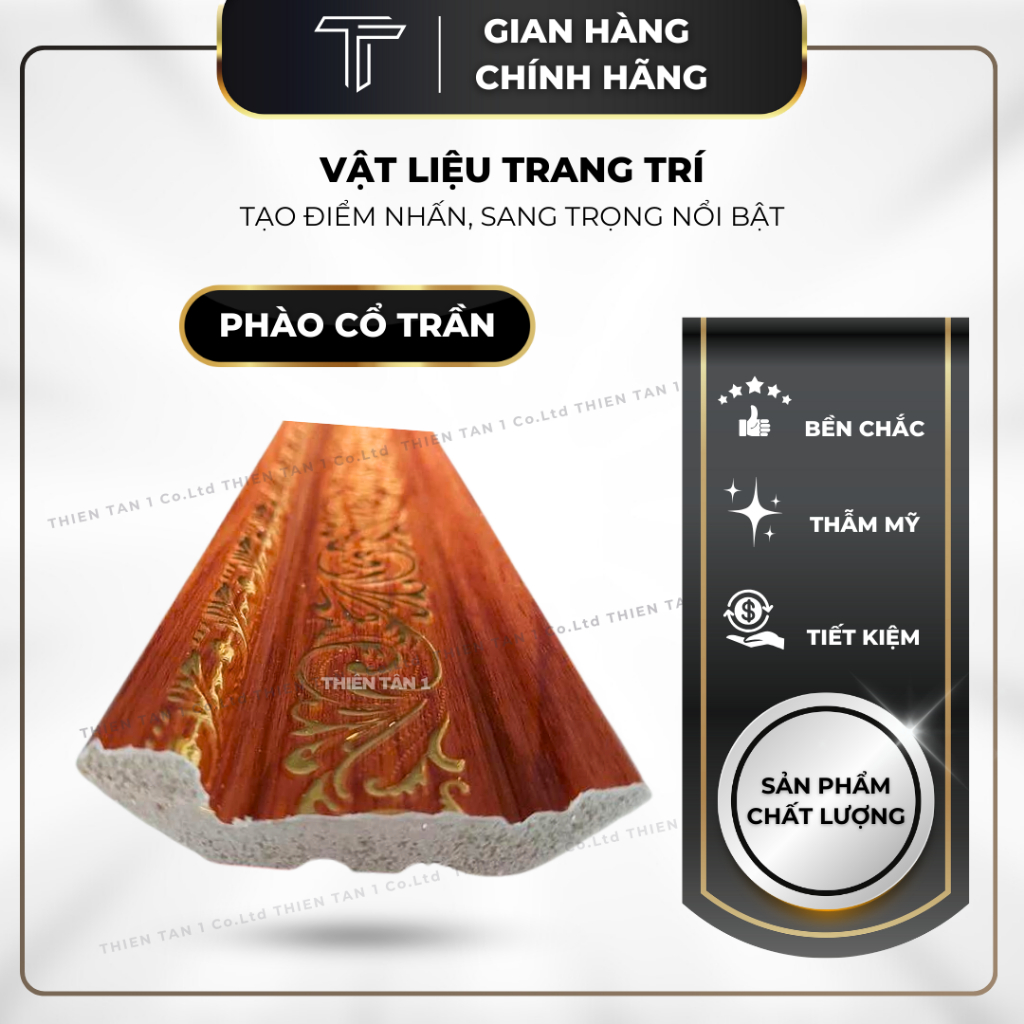 Phào chỉ nhựa PS, phào chỉ tưởng, phào cổ trần vân gỗ dát vàng 7cm tạo điểm nhấn thiết kế nhà cửa