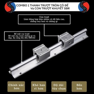 Combo Thanh Ray Trượt tròn có đế (1 thanh ray SBR dài 1 mét + 2 con trượt SBRxxUU)
