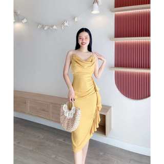 Đầm lụa 2 dây cổ tim nhẹ nhàng thanh lịch