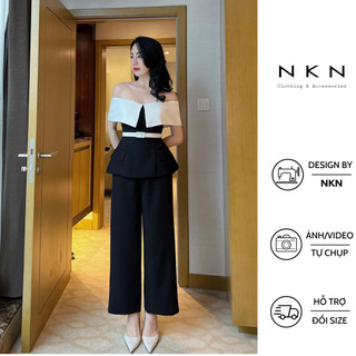Áo vest vữ, áo trễ vai NKN Lona màu đen trắng, thiết kế trễ vai thanh lịch, chất liệu cao cấp