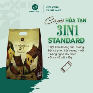 Cà Phê Hoà Tan HANCOFFE 3IN1 Sấy Phun Túi 40 gói x 15g  Đậm Vị Cà Phê, Ngọt Nhẹ