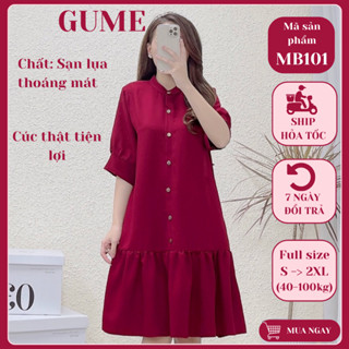Váy bầu công sở đầm bầu babydoll dáng suông dài tay đuôi cá vải sạn lụa siêu xinh MB101