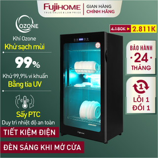 Máy sấy bát đĩa Ozone-UV FUJIHOME 128 Lít, Tủ sấy khô diệt khuẩn đa năng dao thớt dụng cụ y tế