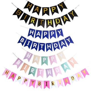 Dây treo cờ giấy chữ Happy Birthday gold đủ màu trang trí tiệc sinh nhật dài 1-2m