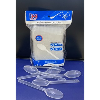 Bịch 80 cái muỗng nhựa trong cao cấp KHỞI HƯNG, trong đẹp, chắc chắn