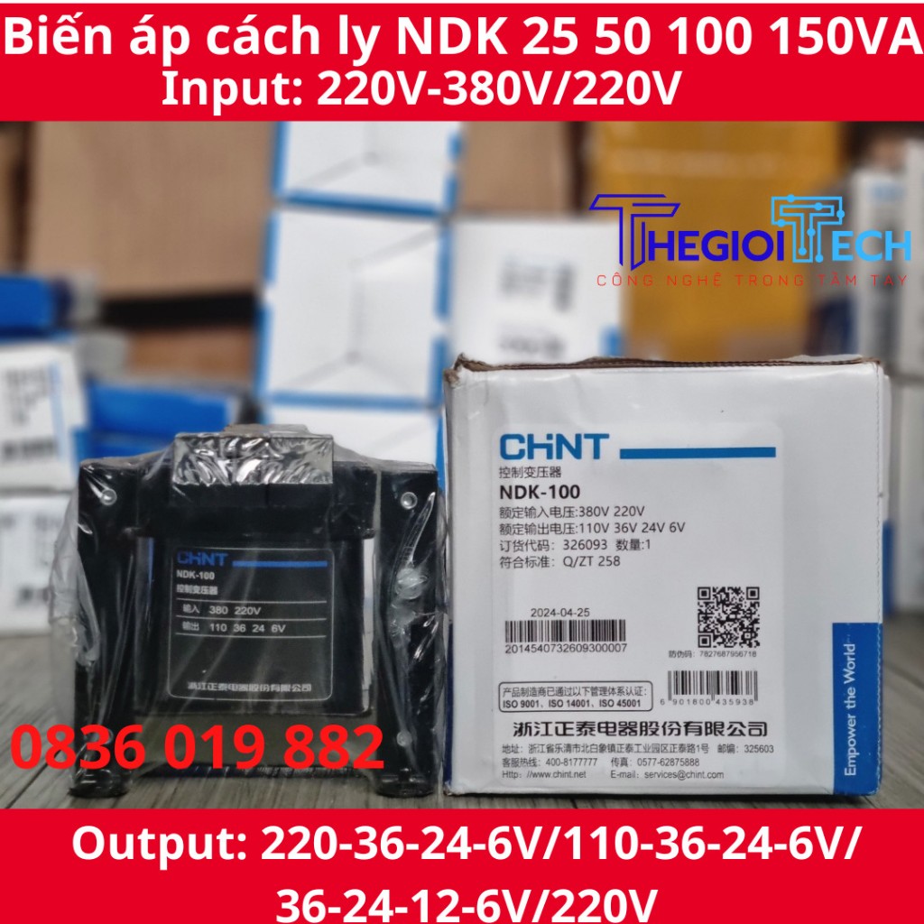 Biến áp cách ly ChinT NDK–150VA điện áp đầu vào 380V-220V đầu ra 220V