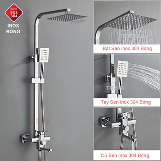 Bộ sen cây tắm đứng nóng lạnh inox 304 n1005 fotar bóng và tay sen và dây sen cây vuông bóng