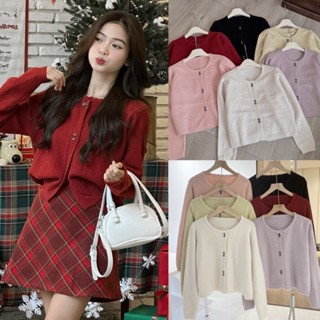  Áo cardigan len nữ cúc hoa kép phong cách vintage Hàn Quốc dáng ngắn tay dài form xinh đi học đi chơi Cdgkhuydoi2145 