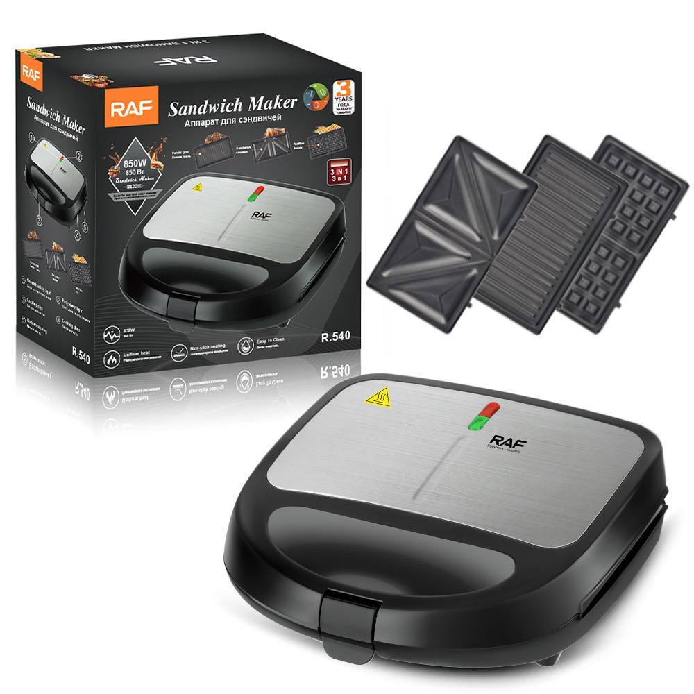 Máy Kẹp Nướng Bánh Mì Raf 850W 3 Khay Có Thể Tháo Lắp, Làm Bánh, Nướng Bánh Rất Nhanh R.540 [Bảo Hành 12 Tháng]