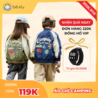 Áo khoác gió cho bé trai bé gái vải dù 2 lớp CAMPING MẪU MỚI 2024 chống nước gió, siêu nhẹ cho bé 6-26Kg by BÉ XÍU A113