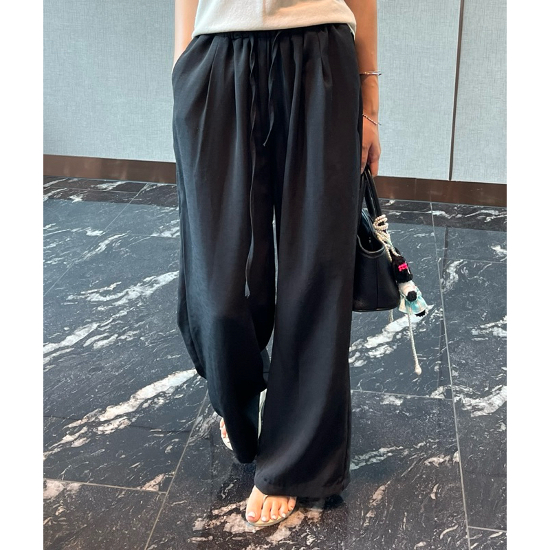 LINEN BLEND DAILY BANDING PANTS (BLACK)