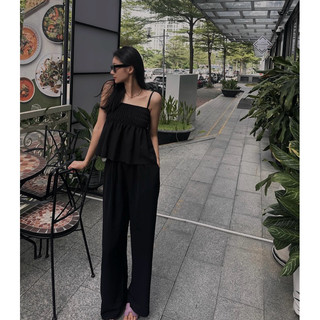 LINEN BLEND DAILY BANDING PANTS (BLACK)