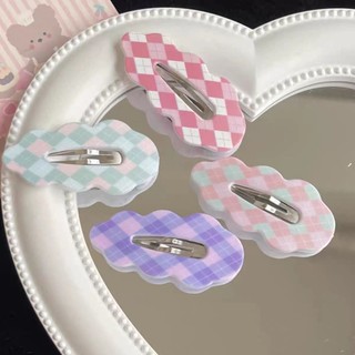 Kẹp Tóc Bấm Nhựa Giọt Nước Nhựa GingHam Caro Pastel