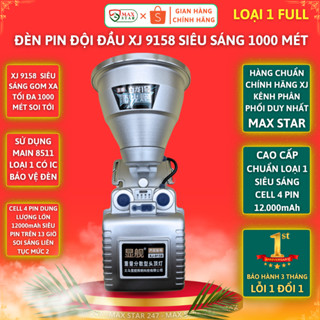 Đèn pin đội đầu siêu sáng XJ 9158 chiếu xa 1000m tích điện 12 giờ đổi 3 màu tặng kèm dây đeo đầu thay thế Đèn đội đầu