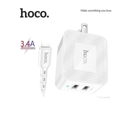 Bộ sạc 3.4A Hoco DC26 chân dẹt 2 cổng USB to IP dùng cho ip7/8/X/11/12/13/14 dài 1M