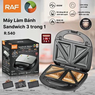 Máy kẹp nướng bánh mì RAF công suất cao 850W 3 khay có thể tháo lắp, làm bánh, nướng bánh rất nhanh - R540