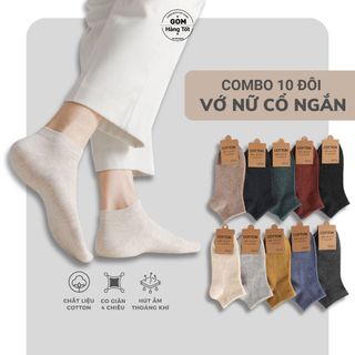 Set 10 đôi tất chân cổ ngắn trơn nam nữ đủ màu, combo vớ nữ cổ thấp chất liệu cotton hút ẩm thoáng khí - CB023-CB10