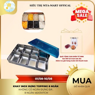 Khay inox 304 đựng topping - 8 ngăn tháo rời, có nắp đậy, chống rỉ | MTA - Mart