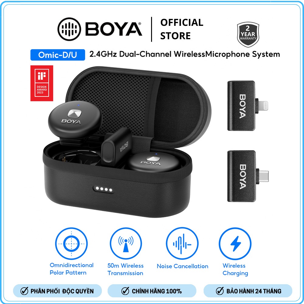 BOYA Omic Micro thu âm không dây cài áo, Micro lọc tạp âm livetream/video/ghi âm, bảo hành 2 năm
