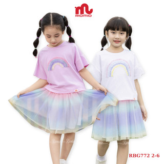 Đồ bộ bé gái RIOMIO cộc tay size 13-27kg, áo phối chân váy cầu vồng, chất cotton Hàn mềm mát RBG772